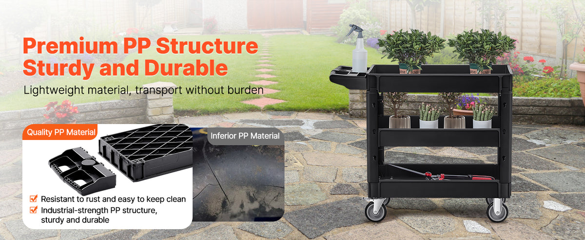 2/3 Shelf Utility Service Cart Dolly with 360° Swivel Wheels Ergonomic Storage Handle for Warehouse/Garage/Cleaning