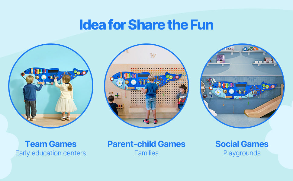 SucceBuy Orca Kids Wall Busy Board 12 Activities Hanging Panels Montessori Sensory Learning Toys for Toddler 3-12 Play Toys